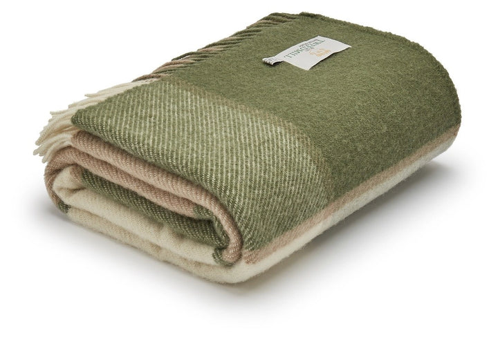 Olive Block Check Pure New Wool Blanket