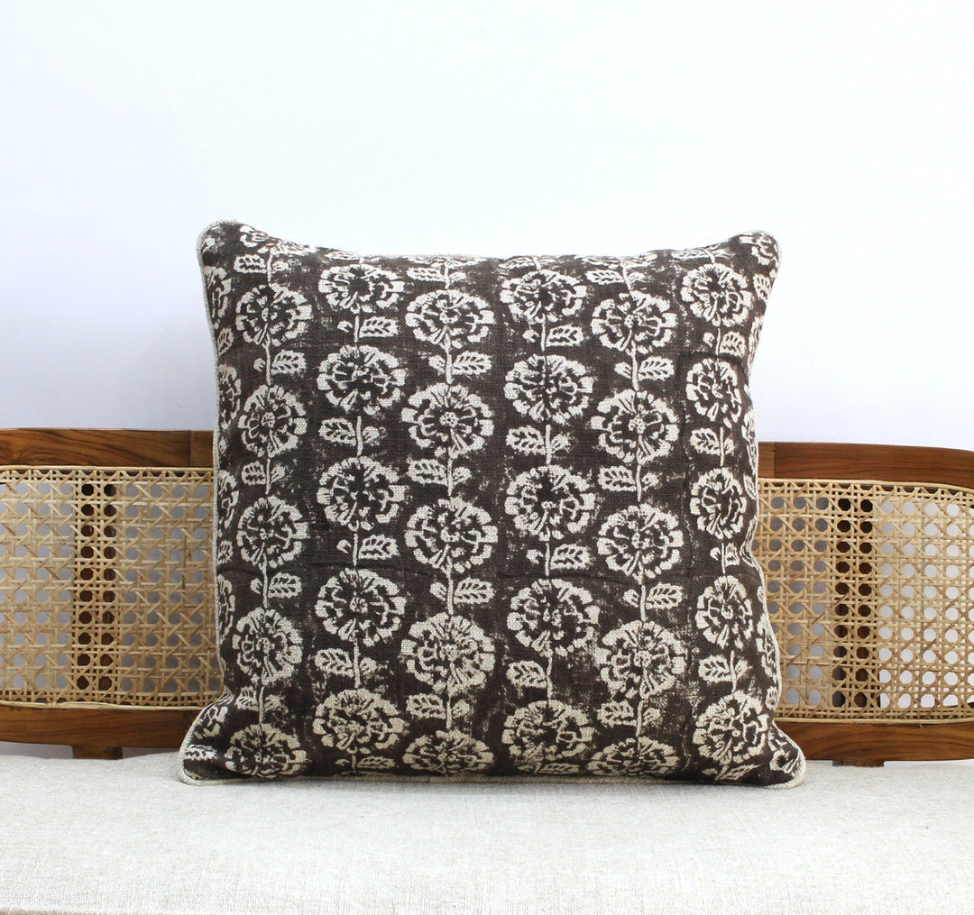 Amina Linen Block Print Pillow Cover