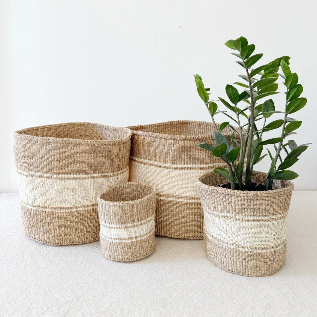 Striped Sand Woven Basket