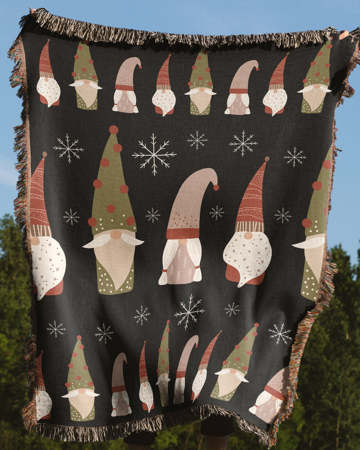 Gnome Holiday Woven Throw Blanket