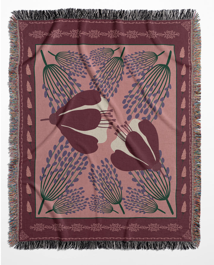 Mauve Floral Woven Throw Blanket