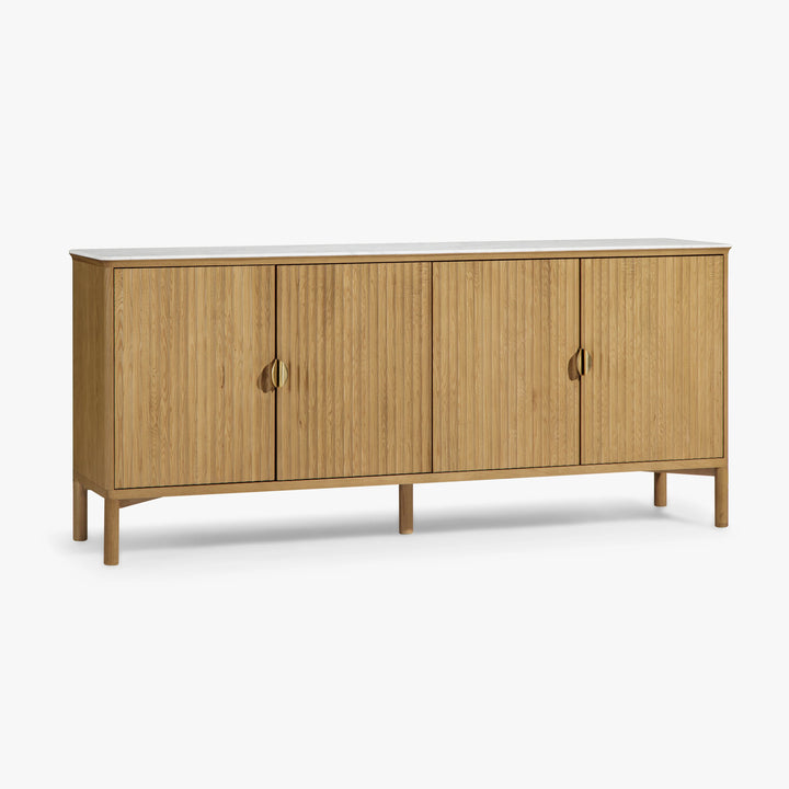 Oak Reeded 4 Door Buffet Credenza