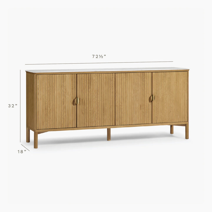 Oak Reeded 4 Door Buffet Credenza