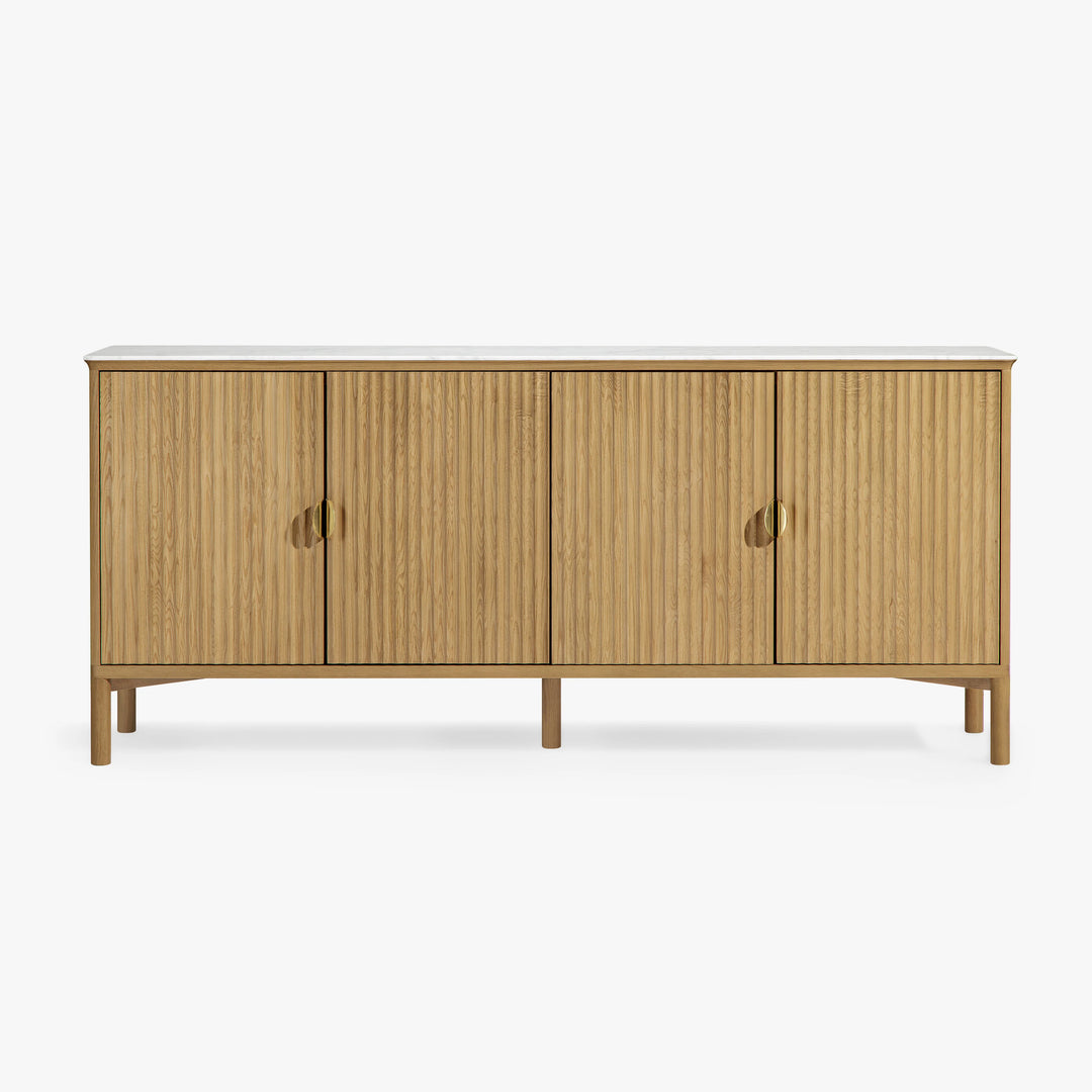 Oak Reeded 4 Door Buffet Credenza