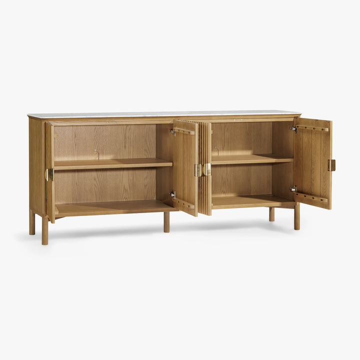 Oak Reeded 4 Door Buffet Credenza