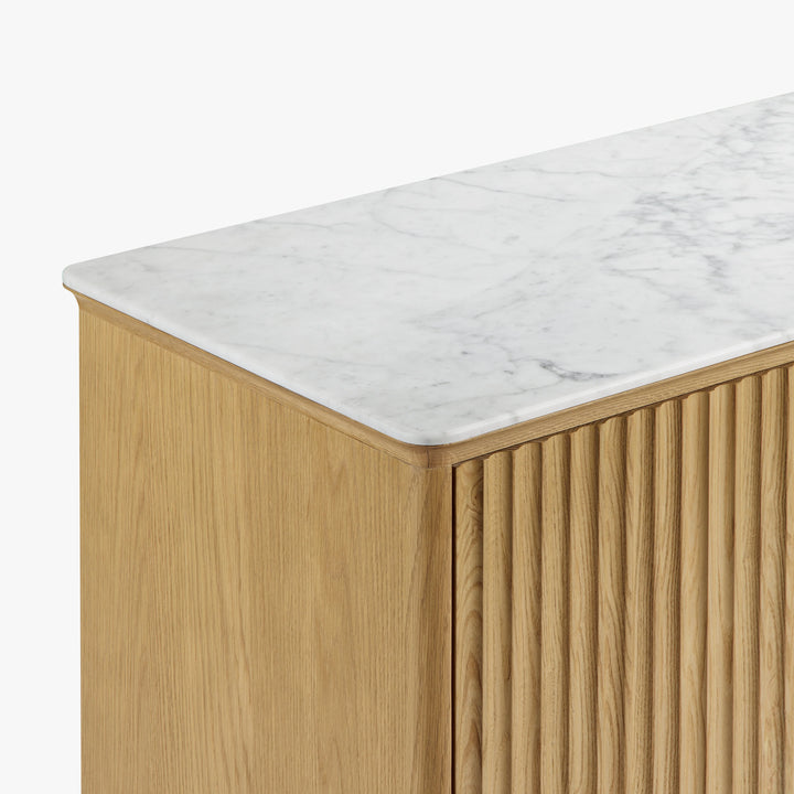 Oak Reeded 4 Door Buffet Credenza