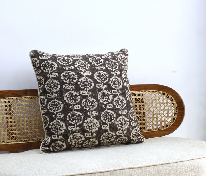 Amina Linen Block Print Pillow Cover