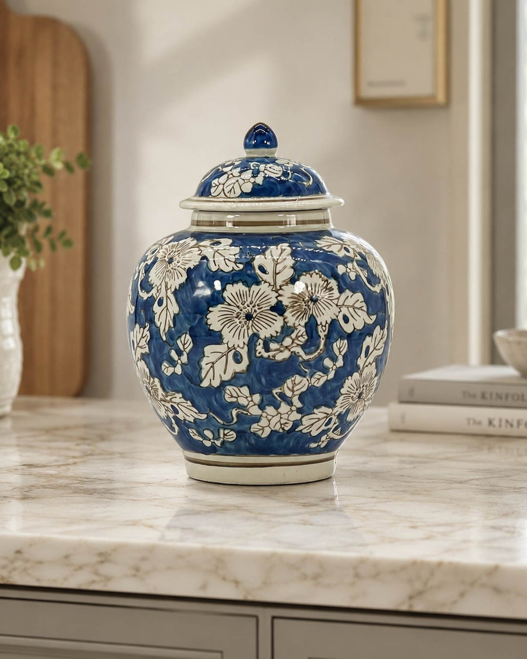 Blue And White Floral Ceramic Jar