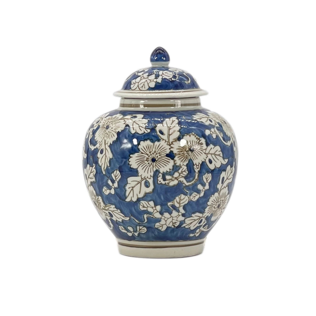 Blue And White Floral Ceramic Jar