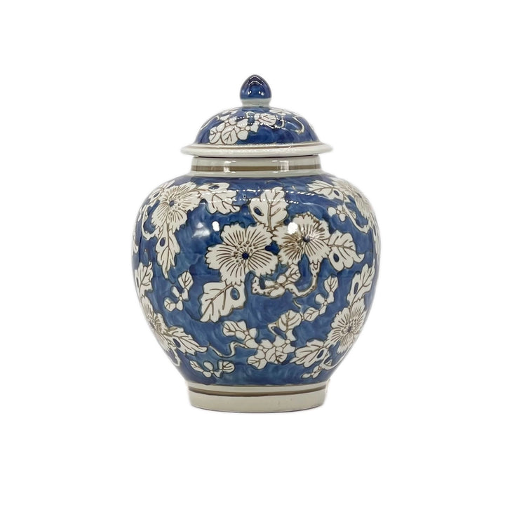 Blue And White Floral Ceramic Jar