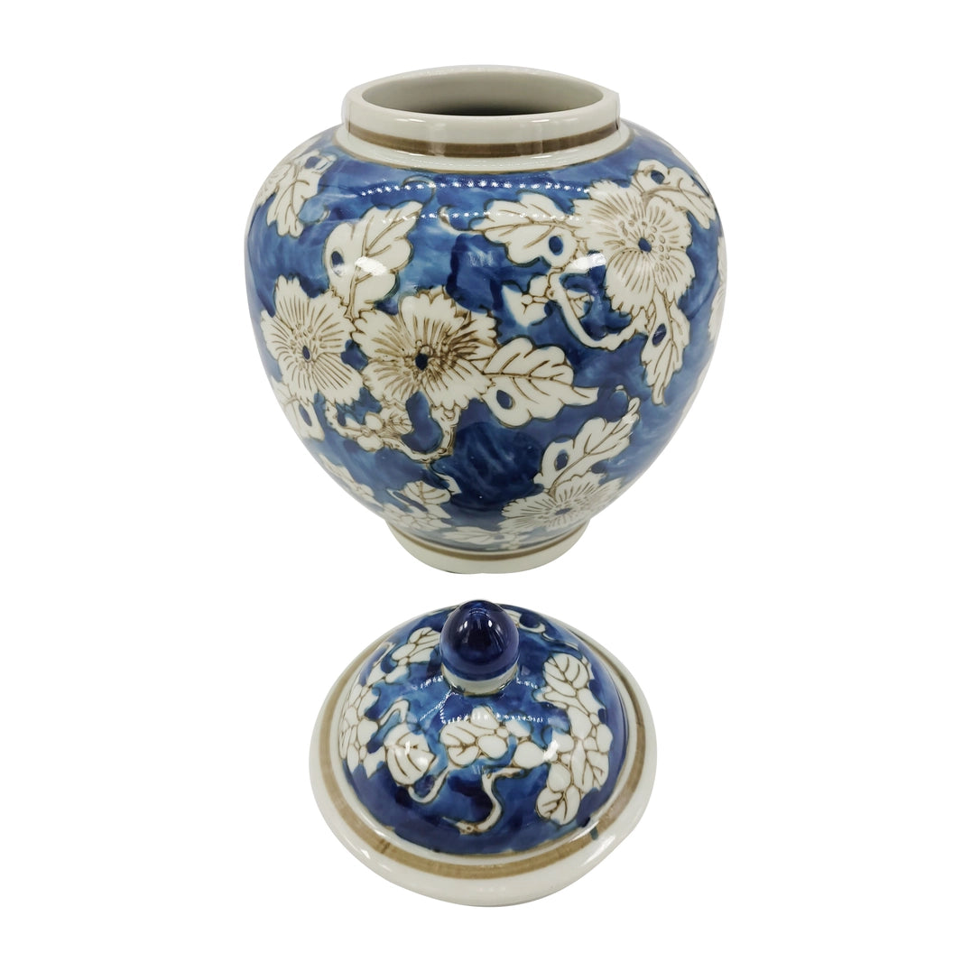 Blue And White Floral Ceramic Jar