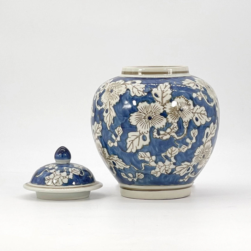 Blue And White Floral Ceramic Jar
