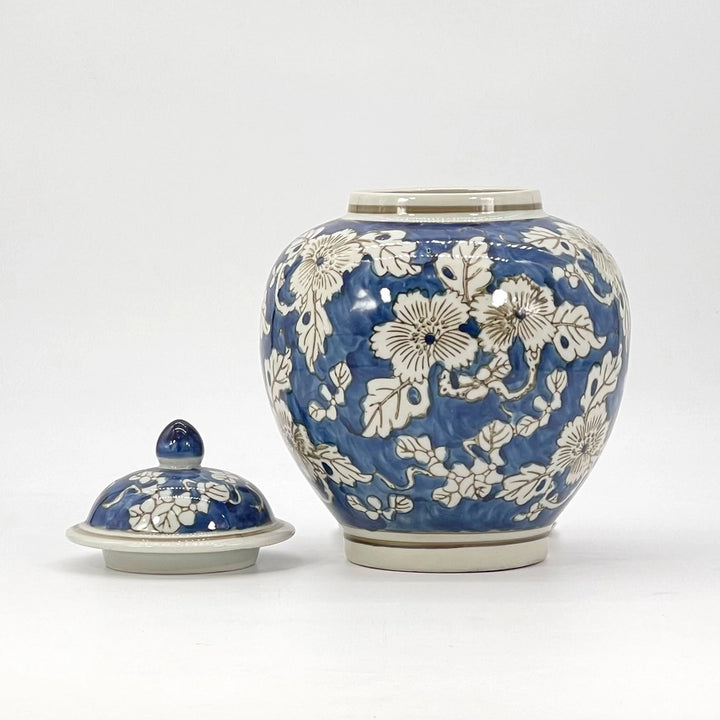 Blue And White Floral Ceramic Jar