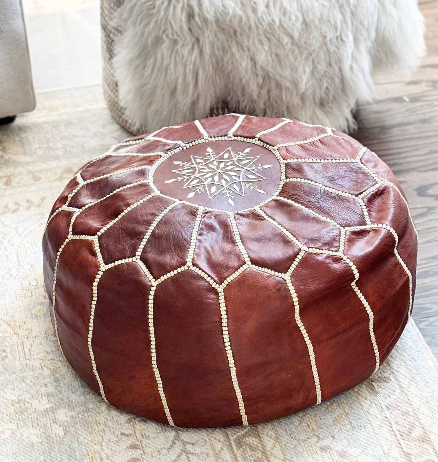 Moroccan Leather Pouf Chestnut – Cassia Clover
