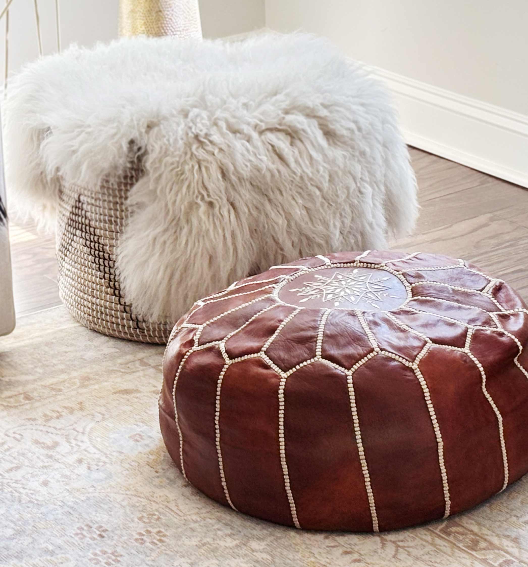 Moroccan Leather Pouf Chestnut – Cassia Clover