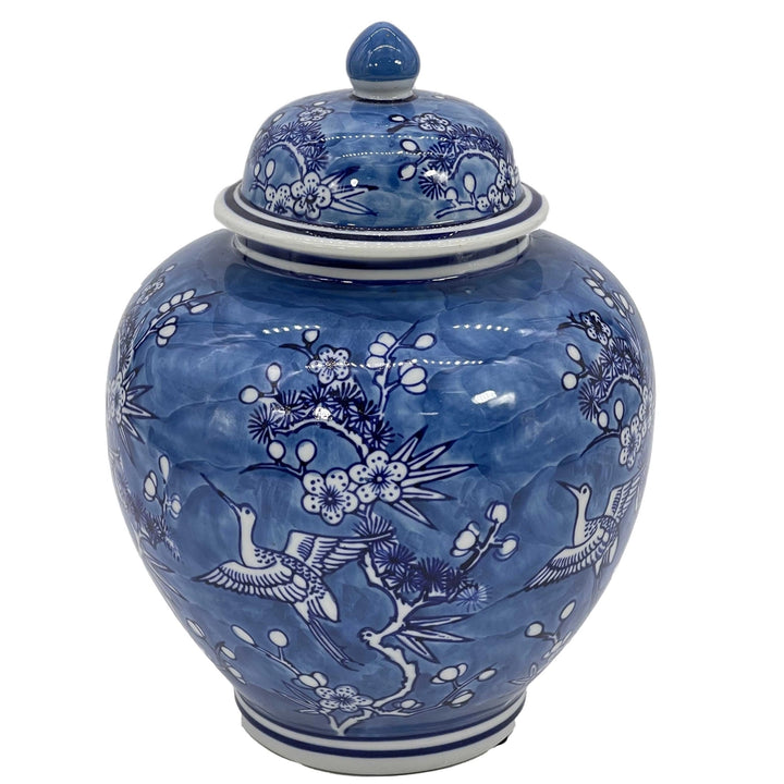 Blue Crane Chinoiserie Ceramic Jar