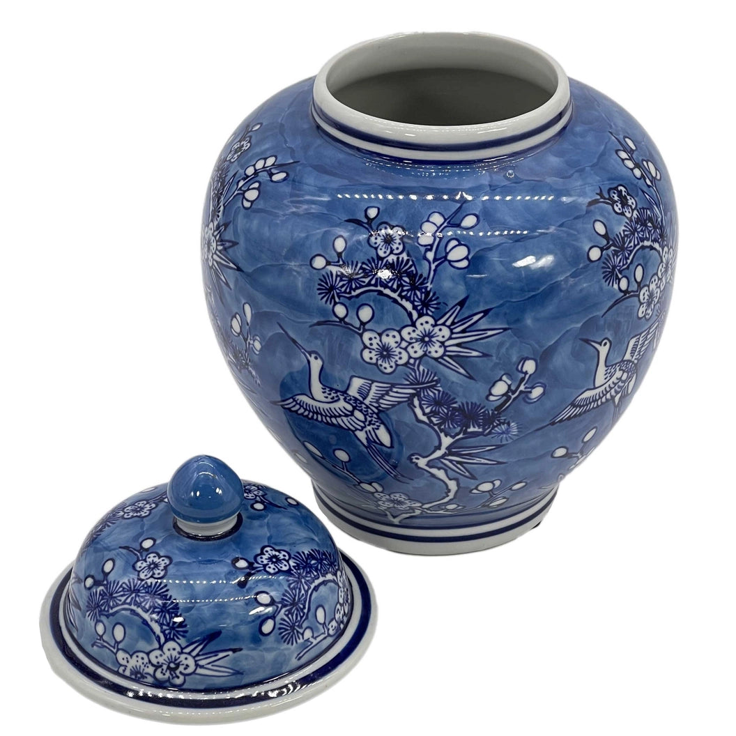 Blue Crane Chinoiserie Ceramic Jar