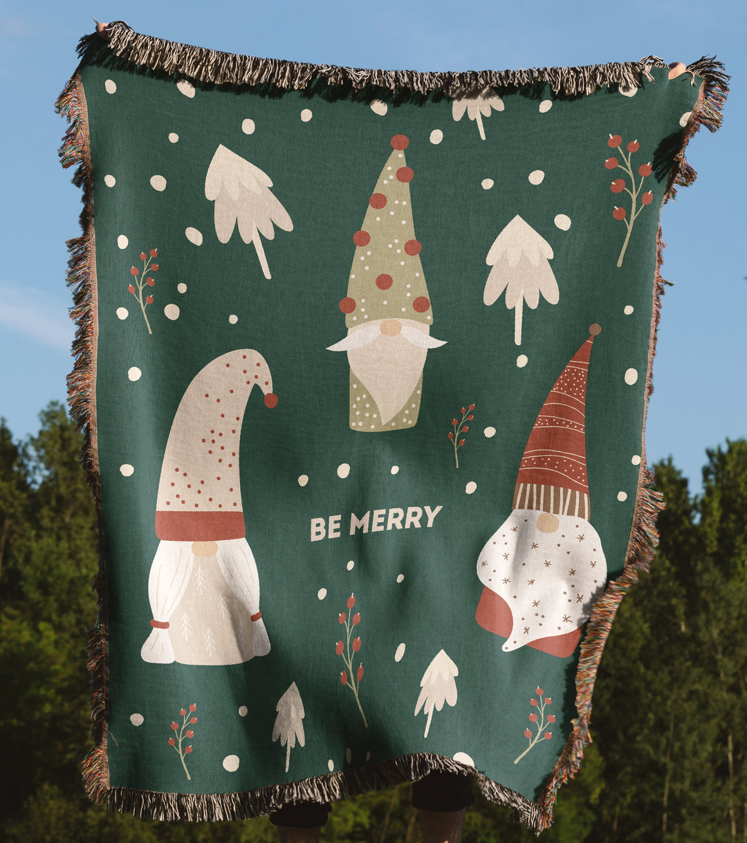 Be Merry Gnomes Woven Throw Blanket