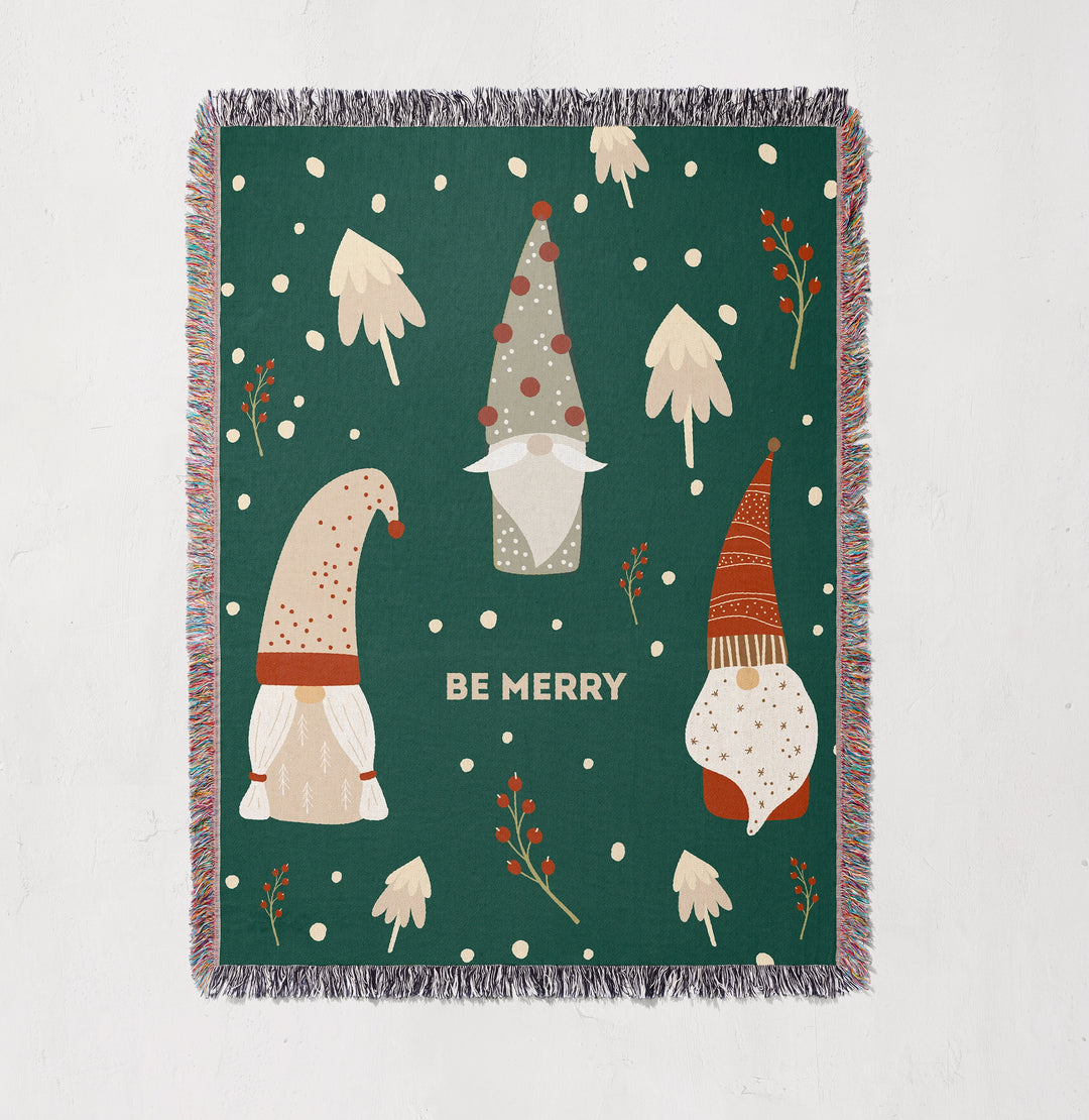 Be Merry Gnomes Woven Throw Blanket