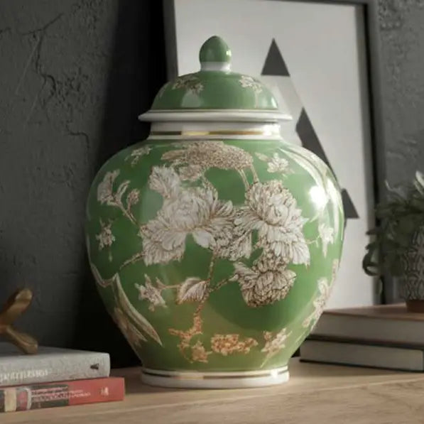 Green Floral Ceramic Jar