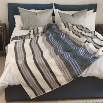 Grey Blue Striped Alpaca Throw Blanket