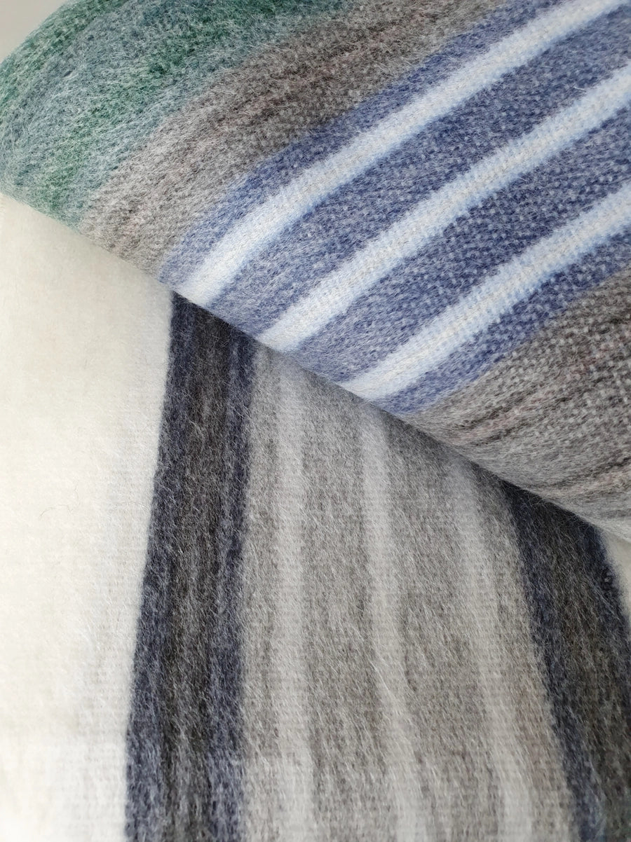 Grey Blue Striped Alpaca Throw Blanket