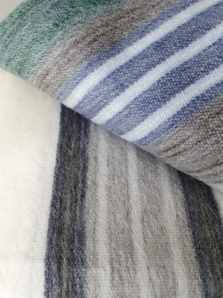 Grey Blue Striped Alpaca Throw Blanket
