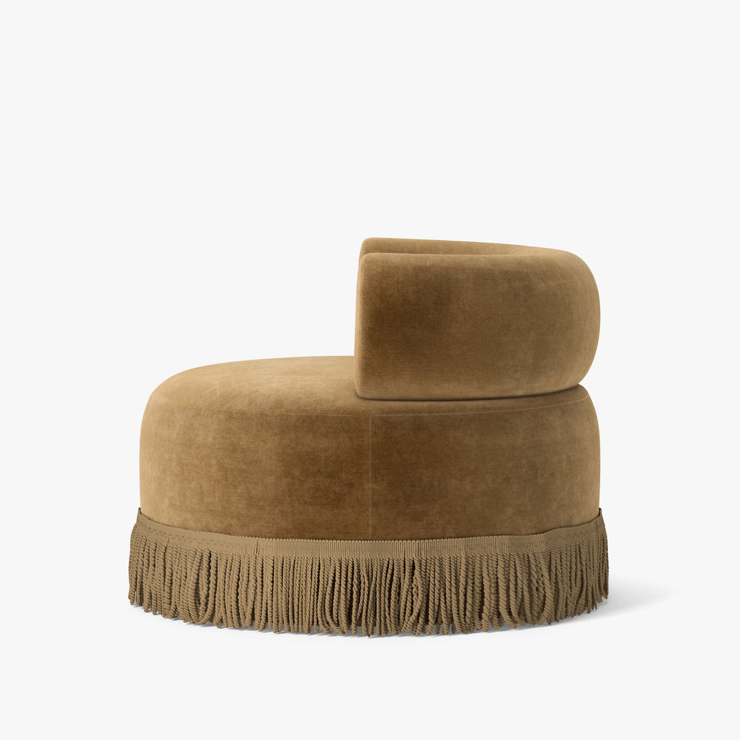 Side view of camel colored Lenny armchair