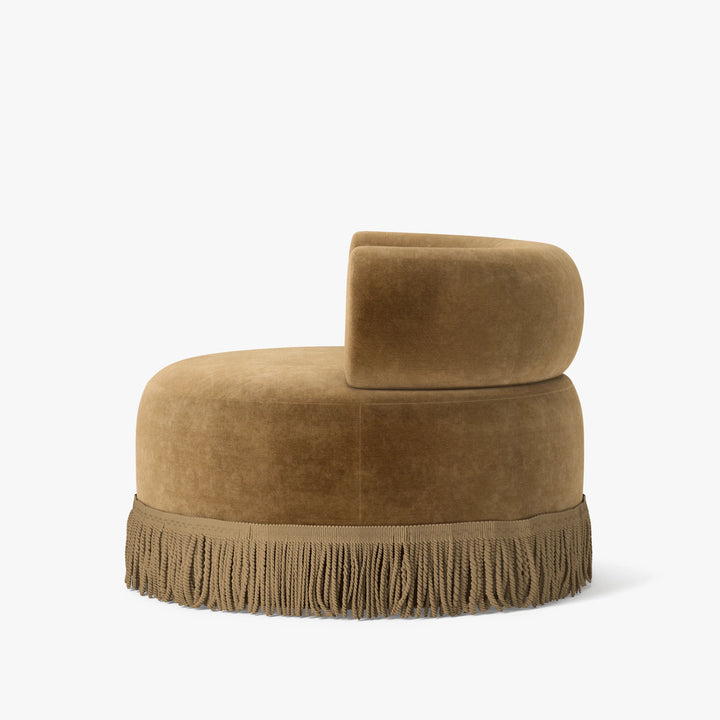 Side view of camel colored Lenny armchair