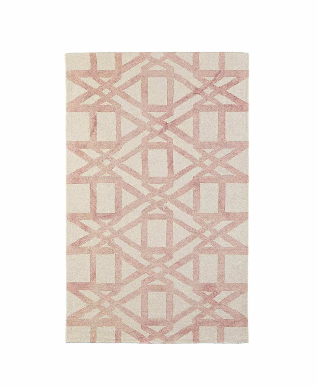 Rug with pink geometric pattern on a white background
