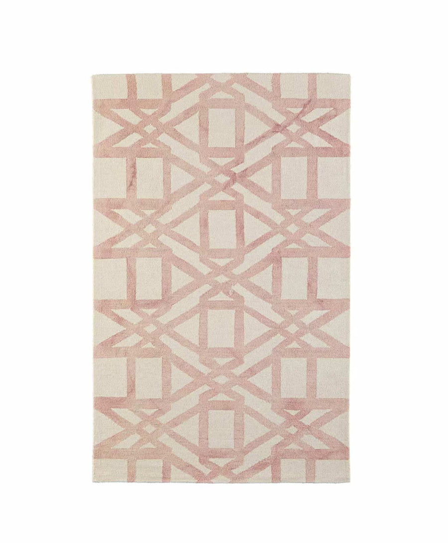 Rug with pink geometric pattern on a white background