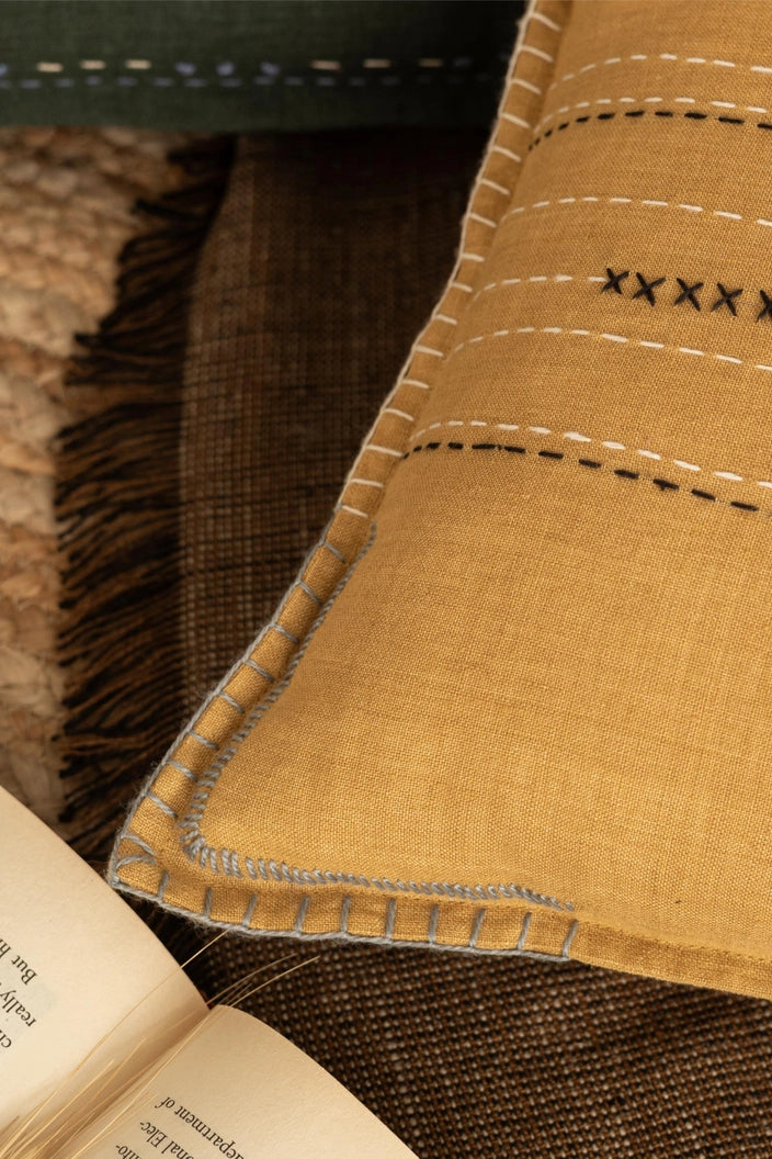 Meadow Mustard Linen Pillow Cover