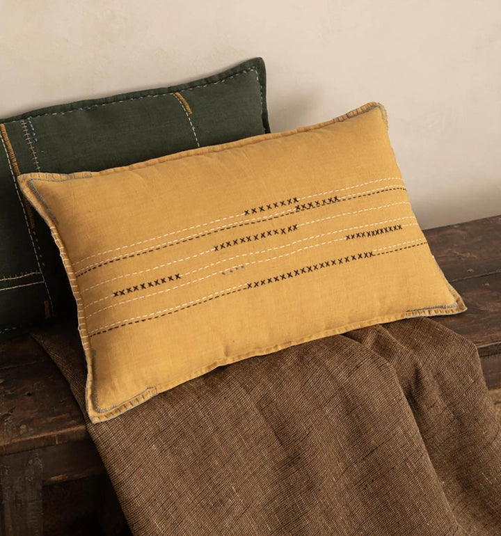 Meadow Mustard Linen Pillow Cover