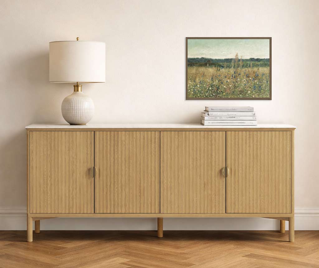Oak Reeded 4 Door Buffet Credenza