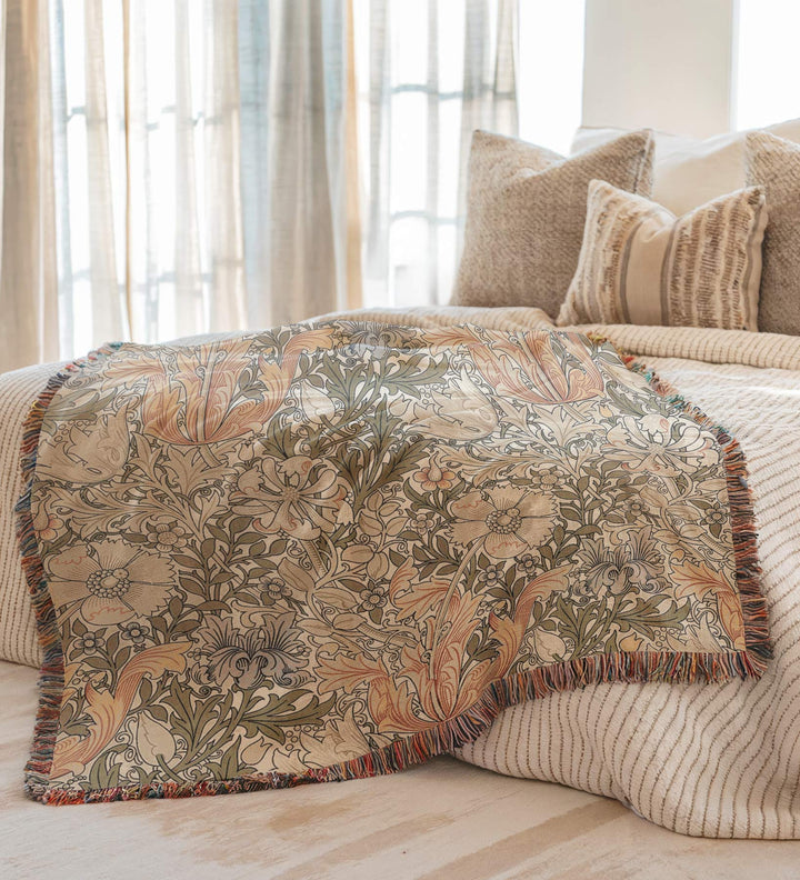 Victorian Poppy Floral Woven Blanket