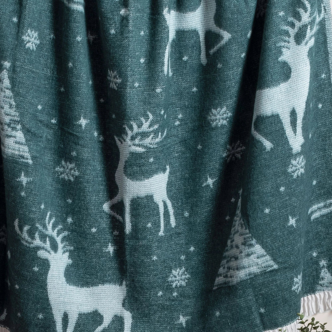 Dark Green Reindeer Throw Blanket