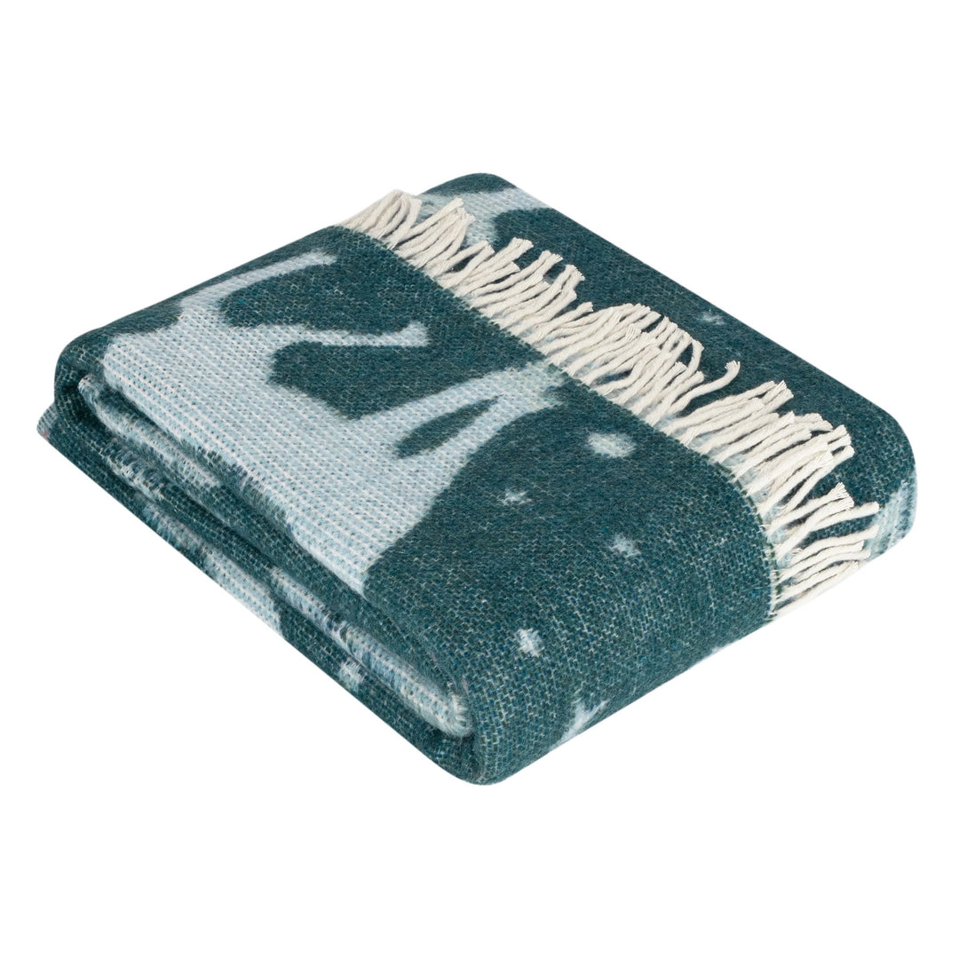 Dark Green Reindeer Throw Blanket