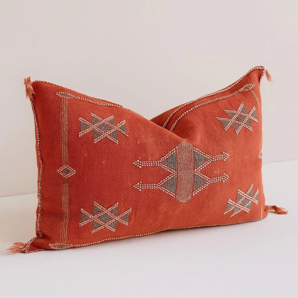 Scarlet Moroccan Lumbar Cactus Silk Pillow Cover