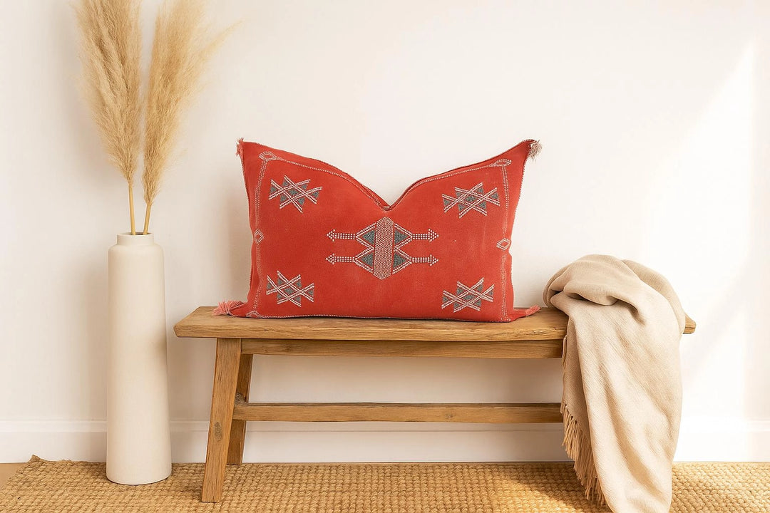 Scarlet Moroccan Lumbar Cactus Silk Pillow Cover