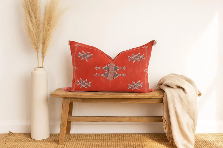 Scarlet Moroccan Lumbar Cactus Silk Pillow Cover