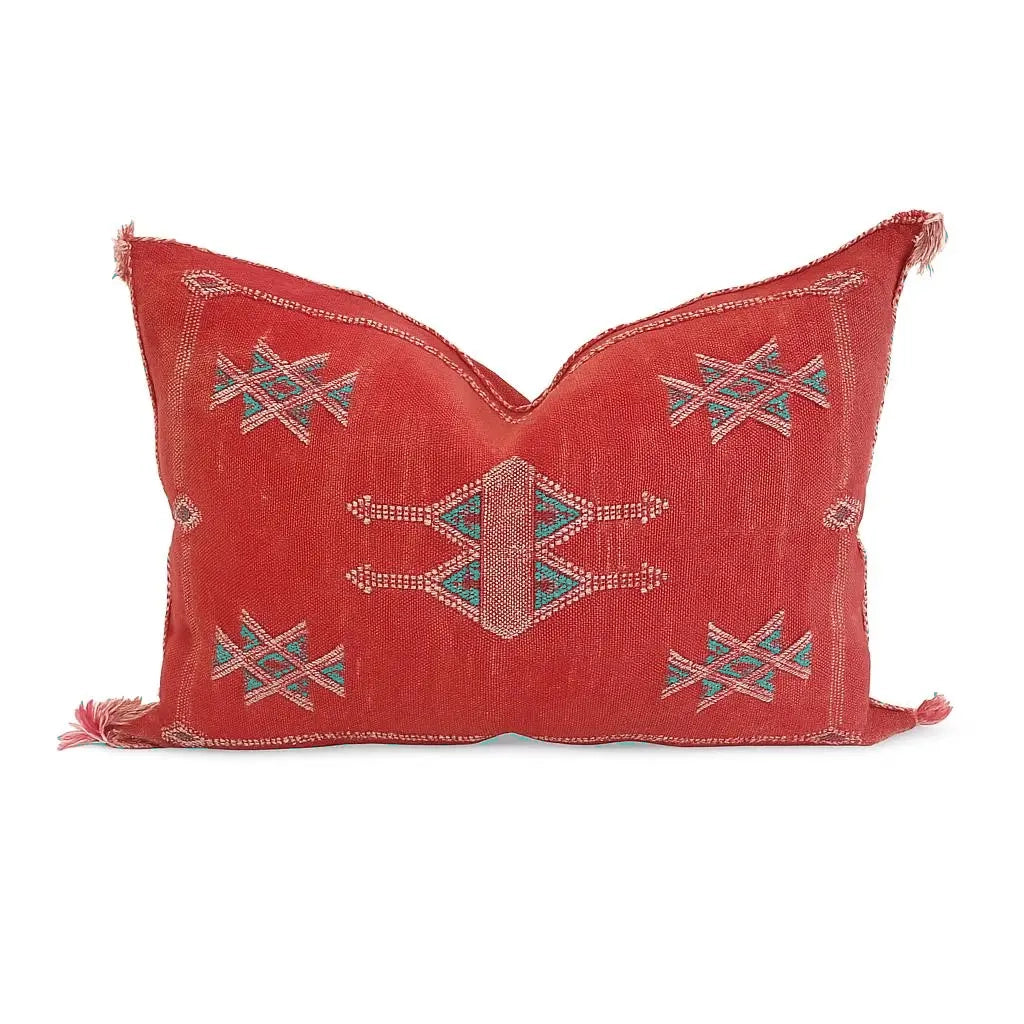 Scarlet Moroccan Lumbar Cactus Silk Pillow Cover