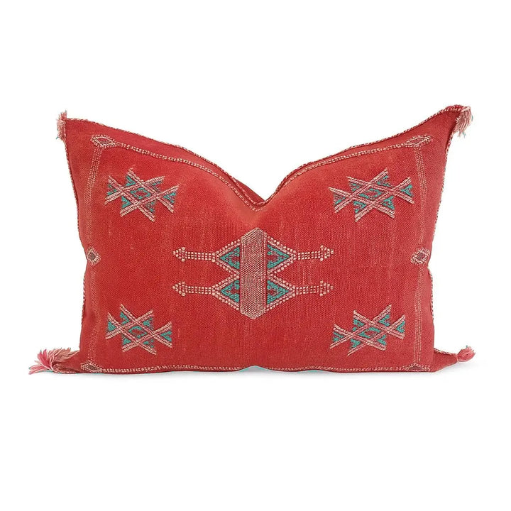 Scarlet Moroccan Lumbar Cactus Silk Pillow Cover