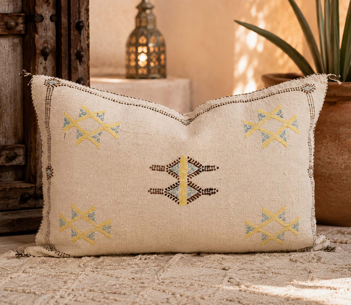 Stone Moroccan Lumbar Cactus Silk Pillow Cover