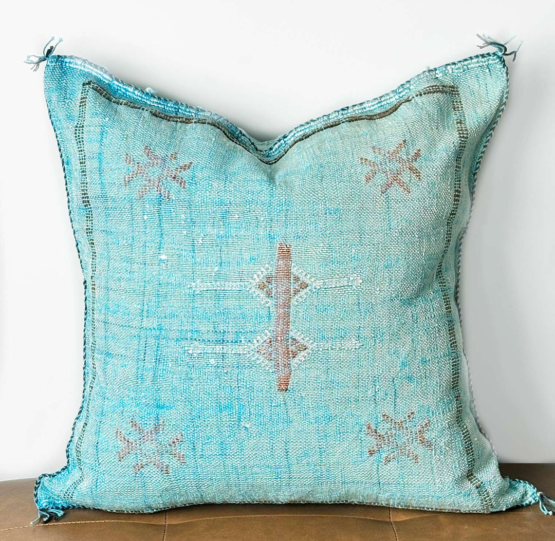 Turquoise Moroccan Cactus Silk Pillow Cover