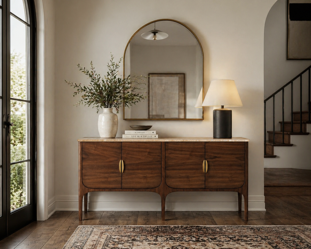 Fontaine Walnut and Travertine Buffet