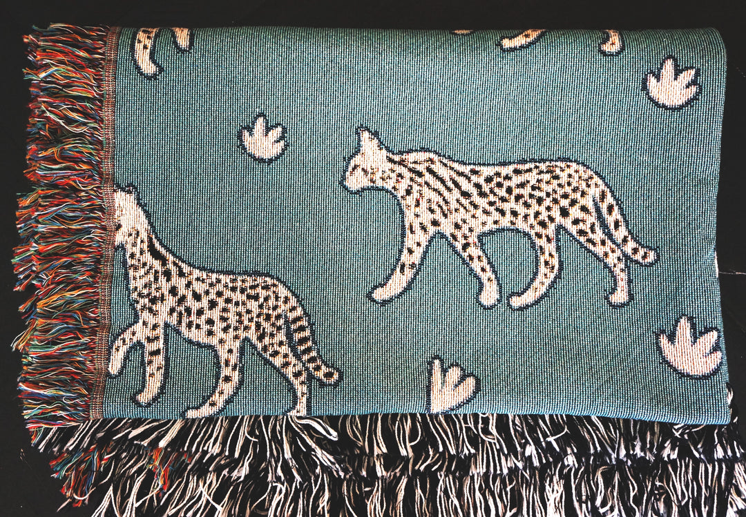 Safari Cat Woven Throw Blanket