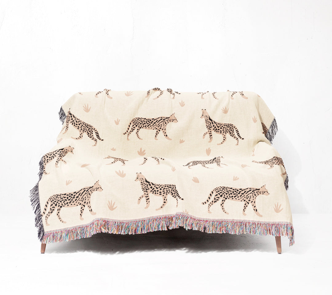 Safari Cat Woven Throw Blanket