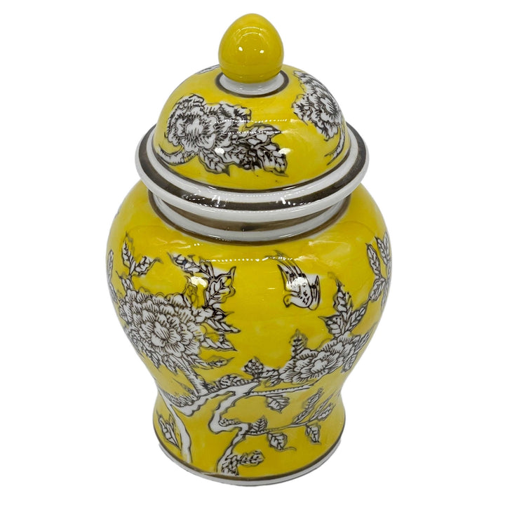 Yellow Floral Chinoiserie Ceramic Jar