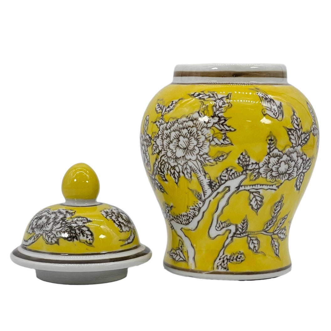 Yellow Floral Chinoiserie Ceramic Jar