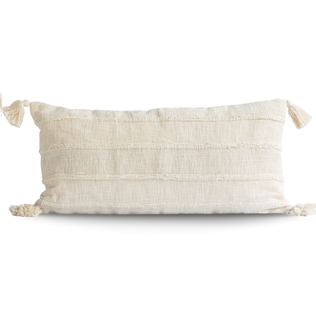 Cream Tassel Lumbar Pillow Cover